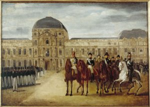 Anmeldelse foran Château des Tuileries, ca. 1820. Det nuværende 1. arrondissement, mellem 1815 og 1825 (olie på lærred) af Unknown artist