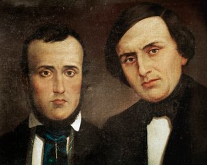 Risorgimento: portræt af brødrene Attilio Bandiera (1810-1844) og Emilio Bandiera (1819-1844). Anonymt maleri. 1800-tallets Rom, Risorgimento History Institute af Unknown artist