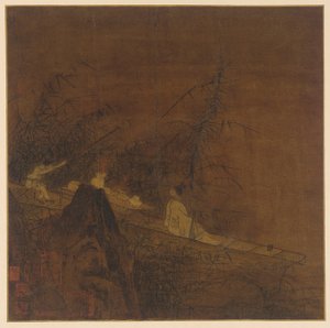 Flodscene: en båd blandt vild bambus af Unknown artist