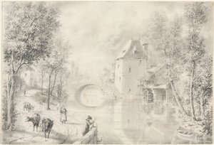 Vej ved den gamle bro af Unknown artist