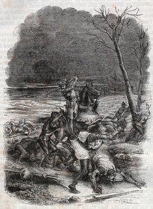 Roland massakrerer folket i Cymosque - indgravering af 1851 fra "" Furious Roland"" af Unknown artist