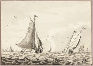 Sejlbåde på havet af Unknown artist