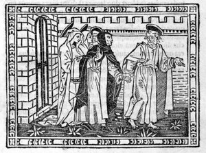 Sankt Peter ledet af hånden Savonarola (Jerome Savonarola) (1452 - 1498) - i "" Compendium of Revelatione"", inkunabel af 23/4/1496. af Unknown artist