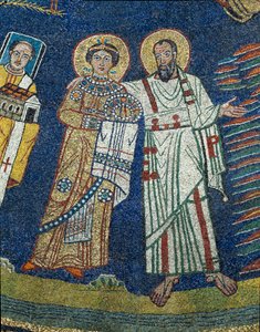 Saint Praxede (Prassede) og Saint Paul Detail. Anonym mosaik omkring 830. Triumfbuen for basilikaen Santa Prassede, Rom af Unknown artist