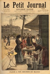 Sælger af suppe og mælkekaffe, holdt under cocheres-dørene kl. 6 til den udendørs morgenmad for parisiske arbejdere. Indgravering i "" Le petit journal"" 14/07/1895. Selvas samling. af Unknown artist