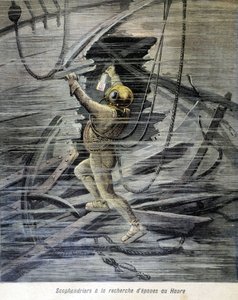 Scaphandrier leder efter vrag i Le Havre. illustration af "Petity Journal"" fra 1892. af Unknown artist