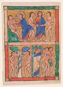 Scener fra Første Mosebog: Evas skabelse, Adam og Evas ægteskab, fristelsen og uddrivelsen af Unknown artist
