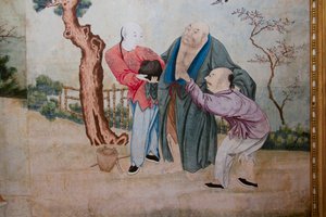Scener fra hverdagen i Kina, detaljer af det kinesiske tapet, kinesisk kabinet, Jagtbolig, af Filippo Juvarra (1678-1736), Stupinigi, Piemonte, Italien af Unknown artist