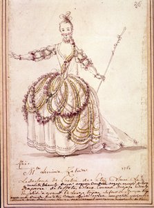 Scenografi: kostumetegning til det pastorale "" Zais" af Jean Philippe (Jean-Philippe) Rameau (1683-1764) 1761. Akvarel. af Unknown artist