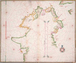 Søkort over Irlands nordkyst, ca. 1600 (papir, linned) af Unknown artist