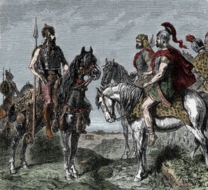 Anden puniske krig: gallerne nægter at rejse sig til fordel for Hannibal - Anden puniske krig (218-202 f.Kr.): gallerne nægter at engagere sig med Hannibal Barca (247-181 f.Kr.) af Unknown artist