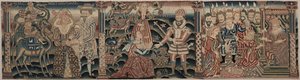 Udsnit af en broderet frise: Rebecca møder Isak, Abigail møder David med en gave, Salomons dom af Unknown artist