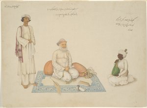 Shah Inayat Allah af Sind med sin musiker Makkhu og sin ledsager Shaykh Qiyam al-Din, side fra Fraser Album. af Unknown artist