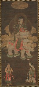 Shakyamuni Triad: Buddha med deltagelse af Manjushri og Samantabhadra (Bodhisattva med elefant) af Unknown artist
