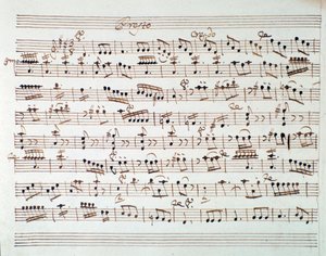 Nodeblad for den første violin i åbningen af Mithridate, King of the Pont, opera af Mozart (1770) af Unknown artist