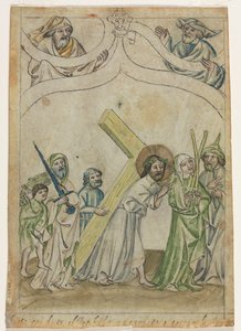 Enkelt blad fra en "Biblia Pauperum": Kristus bærer korset (verso) af Unknown artist