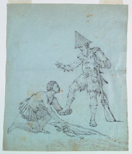 Skitse til en bomuldsprint: Robinson Crusoe af Unknown artist