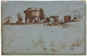 Lille gruppe af romerske ruiner (verso) af Unknown artist