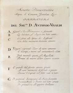 Sonet i begyndelsen af ​​foråret (La primavera) koncert i The trial of harmony and opfindelse af Antonio Vivaldi af Unknown artist