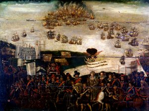 Den spanske armada Dyptich af Unknown artist
