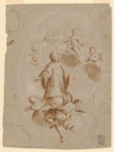 St. Aloysius Gonzaga modtages i himlen af Kristusbarnet af Unknown artist
