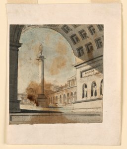Scenedesign, søjle med monument på toppen af Unknown artist