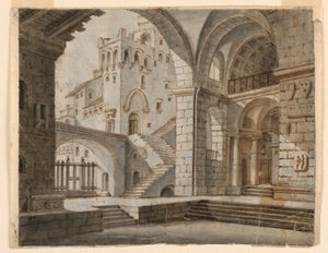 Scenedesign: Hof i Gothic Castle af Unknown artist