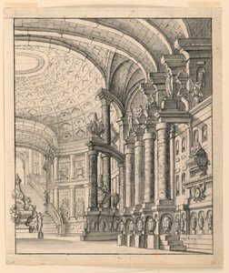 Scenedesign: Sal med kasseloft og urner af Unknown artist