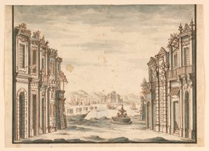 Scenedesign, udsigt over byen af Unknown artist