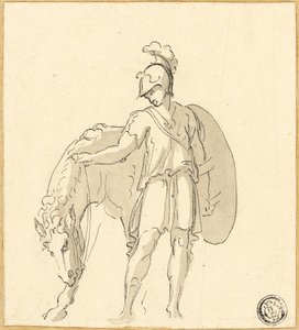 Stående kriger og hest af Unknown artist