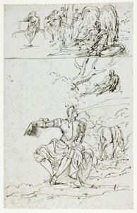 Studieark med siddende ridder (recto); stående mandsfigur i middelalderdragt (verso) af Unknown artist