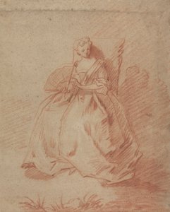 Studie af en siddende kvinde, der holder en ventilator af Unknown artist