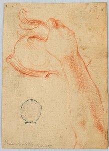 Studie af højre underarm af en kvinde, der holder en antik hjelm af Unknown artist