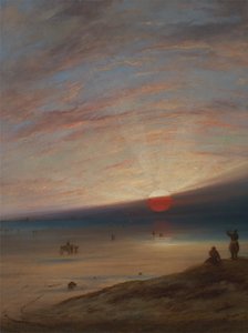 Solnedgang på stranden ved Sark af Unknown artist