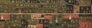 Tempelbanner med pilgrimsfærdssteder og scener fra Svayambhu-purana (gamle tekst af den oprindelige Buddha) af Unknown artist