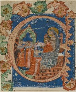 The Adoration of the Magi i et historiseret initialt "E" fra en koralbog af Unknown artist