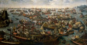 Slaget ved Lepanto, 7. oktober 1571, slutningen af det 16. århundrede (olie på lærred) af Unknown artist