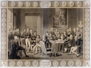 Wienerkongressen. Wienerkongressen i 1815. Alexander I, zar; H.R. Stewart, Castlereagh; Francois I, kejser af Østrig; Frederik Vilhelm III, Konge af Preussen; Karl August, Prins af Hardenbergh; Wilhelm von Humboldt (William af Humboldt af Unknown artist