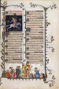 Den danske prælat og statsmand Absalon eller Axel (1128-1201), der udslettede Danmark fra pirater, dør ophængt i et træ. Nedenfor, en allegori om vanvid, forklarer profeten Daniel sin drøm for kong Nebukadnezar. Til højre scene for nadveren af af Unknown artist