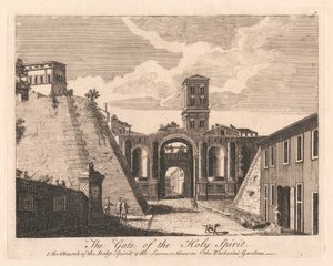 Helligåndens port: 1. Helligåndskirken 2. sommerhuset i Barbarini Gardens af Unknown artist