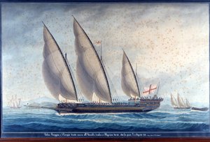 Genova-kabysserne Raggia og San Giorgio forfølger den algeriske chebec Uccello. 11. August 1788. Maling af Unknown artist