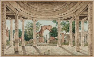 Moskeen i Delhi og jernsøjlen af Unknown artist