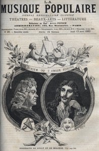 Den sicilianske eller kærlighedsmaler - Portræt af Jean Baptiste Lully (Giovanni Battista Lulli) (1632-1687) og Moliere - indgravering i "" Populærmusik""" illustreret ugeavis - 1882 af Unknown artist