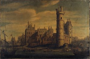 Tårnet og porten i Nesle, Hôtel de Nevers, ca. 1650 (olie på lærred) af Unknown artist