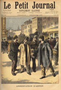 Anholdelsen af Emile Arton (1859-1905), en korrupt mægler i Panama-skandalesagen, som har været på flugt i flere år. Indgravering i "" Le petit journal"" 1/12/1895. Selvas samling. af Unknown artist