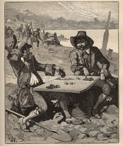 Kunsten at lapidary: opfindere af Brasiliens diamantminer i begyndelsen af det 18. århundrede. Guldsøgende leger med krystaller som chips uden at vide, at de er rigtige diamanter. Indgravering fra 1885 i "" Les arts et metiers illustres"" af Adolphe af Unknown artist