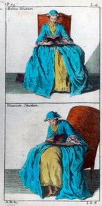Kunsten at forebygge og korrigere deformiteter af kroppen hos børn: god og dårlig stilling til læsning. Stik af det 18. århundrede. Privat samling. af Unknown artist