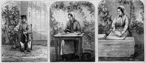 Aftapning af champagnevin. Stik fra 1864. af Unknown artist