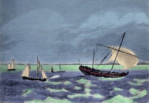 Indfangningen af en dhow (arabisk båd) negrier langs den madagaskiske kyst. af Unknown artist