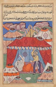 Den forklædte araber, der erstatter Habbaza, bliver pisket af sin mand for at nægte en skål mælk fra en Tuti-nama (Fortællinger om en papegøje): Fjerogtyvende nat af Unknown artist